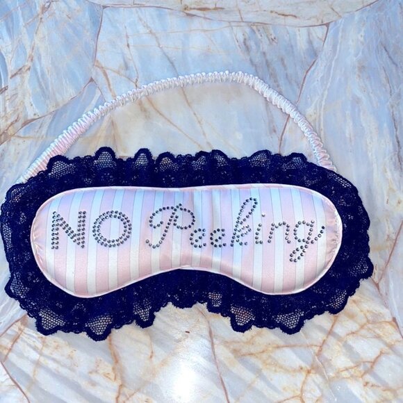 Victorias Secret “No Peeking” blindfold Silky Sleep Mask Pink Stripe Lace Trim - Picture 6 of 6